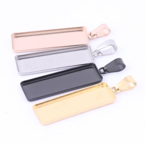 Plateaux À Pendentifs Rectangulaires En Acier Inoxydable, 10x30mm, Base De Cabochon, Blancs, Bricolage Pour La Fabrication De Bijoux Et De Colliers, 10 Pièces