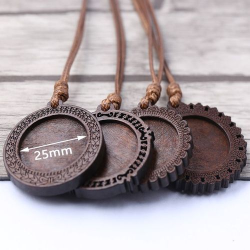 Cabochon En Bois Rond Blanc, 5 Pièces De 25mm, Plateaux De Réglage De Base De Pendentif Cameo Vierge Avec Cordon En Cuir Pour La Fabrication De Bijoux