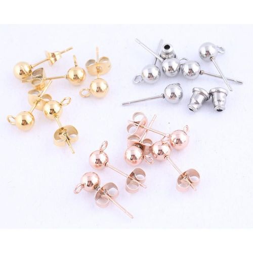 Connecteur De Boucles D'oreilles En Acier Inoxydable, 20 Pièces, 5mm, Plaqué Or Rose Avec Bouchons D'oreille, Fabrication De Bijoux À Faire Soi-Même