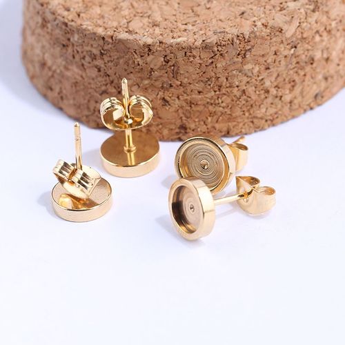 Boucles D'oreilles 6 Mm, Bijou En Forme De Plateaux En Acier Inoxydable, Plaqué Or, Rose, Cabochon, Ensemble Pour La Fabrication De Bijoux, 10pcs