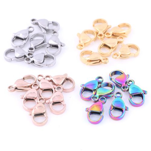 30pcs Fermoir À Mousqueton En Acier Inoxydable Or Rose Arc-En-Ciel Bricolage Bracelets Collier Fabrication De Bijoux Fournitures 10x5mm 12x7mm
