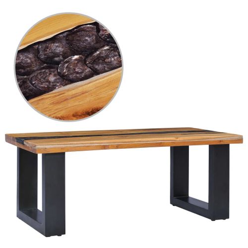 Table Basse 100 X 50 X 40 Cm Bois De Teck Massif Et Polyrésine - Vidaxl