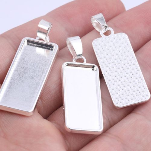 Plateaux À Pendentif En Argent Plaqué Or Noir 10x25mm, Cabochon Rectangulaire, Réglage De Base, Blanc, Kit De Lunette Pour La Fabrication De Colliers À Faire Soi-Même, 10 Pièces