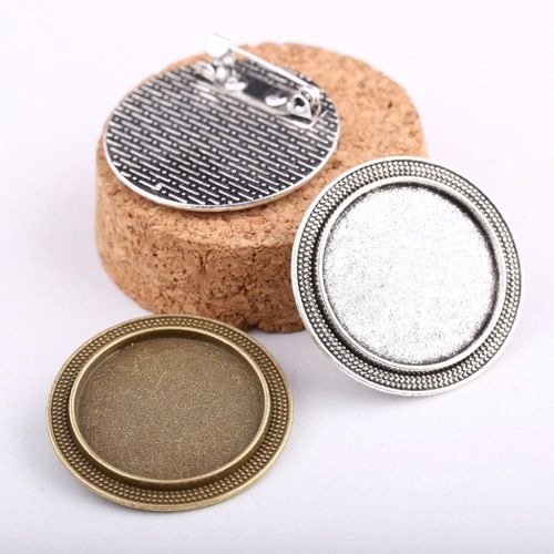 Ensemble De Broches Cabochon 25mm, 5 Pièces, Cadre De Base, Vintage, Antique, Bronze, Argent, Plateau De Support, Blanc, Bricolage, Fabrication De Bijoux