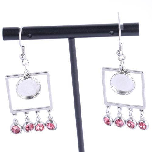Boucles D'oreilles En Acier Inoxydable, 10 Pièces, Cadre Carré, Cristal Strass, Résultats, Base De Cabochon, Blanc, Accessoires De Bricolage