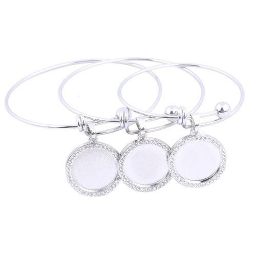 Bracelet À Breloques En Acier Inoxydable, 2 Pièces, Plateau Blanc Adapté À La Base De Cabochon Strass 20mm, Accessoires De Bricolage