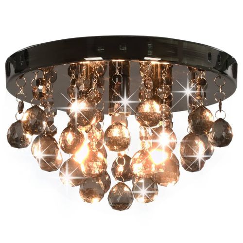 Vidaxl Plafonnier Avec Perles Fumées Noir Rond G9
