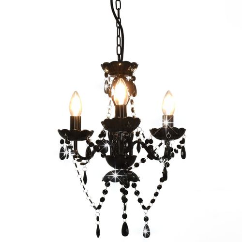 Vidaxl Lustre Avec Perles Noir Rond 3 X E14