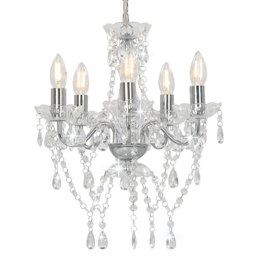 Vidaxl Lustre Avec Perles De Cristal Argenté Rond 5 X E14