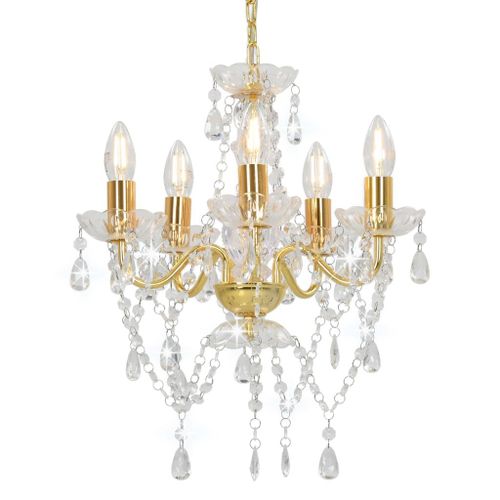 Vidaxl Lustre Avec Perles De Cristal Doré Rond 5 X E14