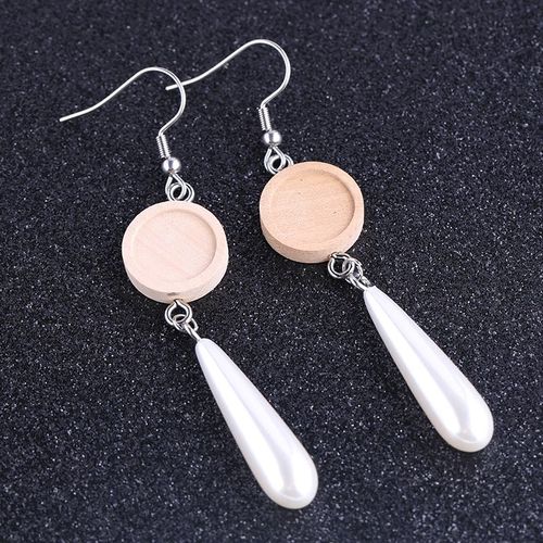 Lot De 6 Boucles D'oreilles En Bois, Cabochon Rond De 12mm, Blanc Avec Breloques En Perles, Réglage De Base Pour Bricolage, Fournitures Pour La Fabrication De Bijoux