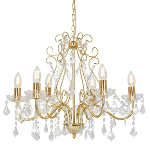 Vidaxl Lustre Avec Perles De Cristal Doré Rond 6 X E14
