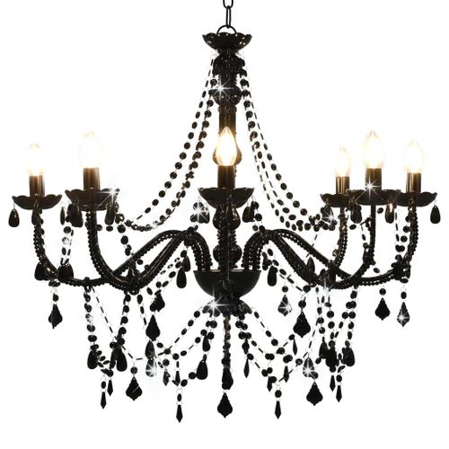 Vidaxl Lustre À Perles Noir 8 Ampoules E14