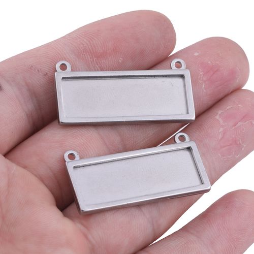 Lot De 5 Plateaux De Pendentifs En Acier Inoxydable, 10x30mm, Cabochon, Cadre Rectangulaire, Bricolage De Colliers Blancs Pour La Fabrication De Bijoux