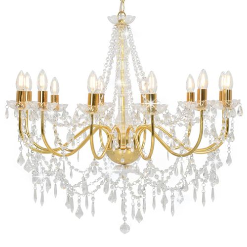 Vidaxl Lustre Avec Perles Doré 12 Ampoules E14