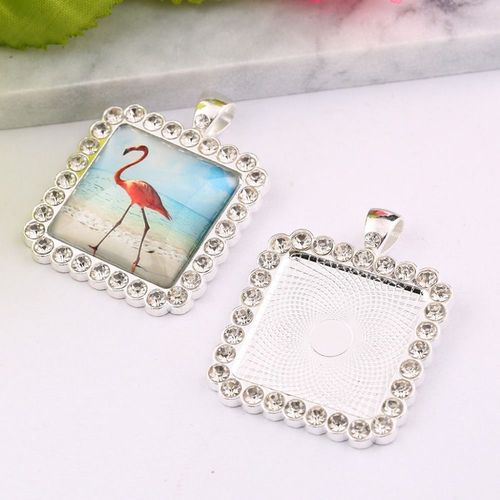 Cadre À Strass En Cristal, Cabochon, Paramètres De Base, Pendentif Blanc Carré 25mm, Résultats De Lunette, 3 Pièces