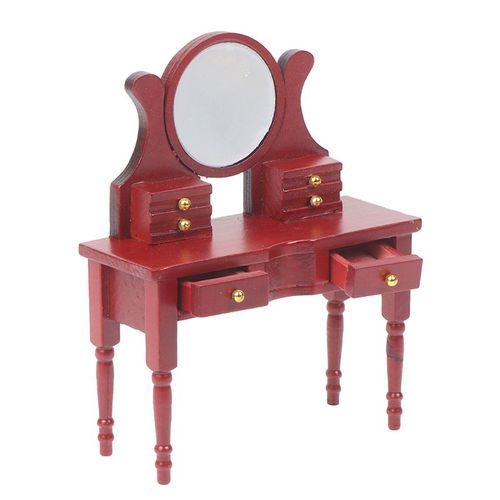 Maison De Poupée Miniature Rétro Rouge En Bois, Maquillage, Coiffeuse, Armoire, Garde-Robe, Meubles De Chambre À Coucher 1:12
