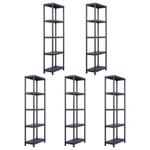 Vidaxl Étagères De Rangement 5 Pcs Noir 125 Kg 60x30x180 Cm Plastique