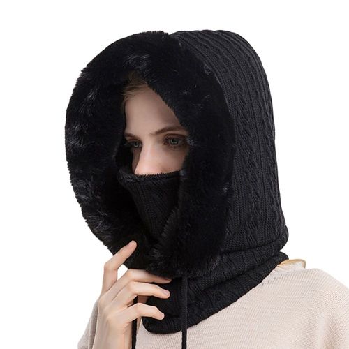 Ensemble De Masques À Capuche En Fourrure Pour Femme, Bonnet En Cachemire Tricoté, Chaud, Ski En Plein Air, Coupe-Vent, Épais, En Peluche