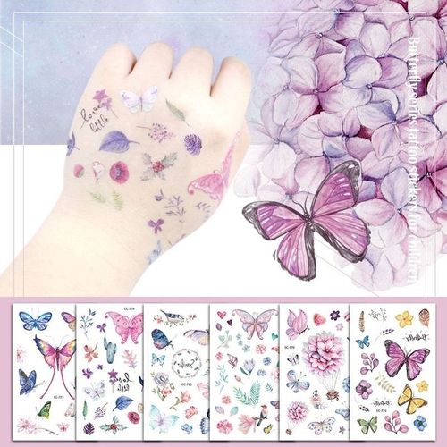 Faux Tatouage Temporaire Papillon De Dessin Animé Pour Enfants, Cadeau D'anniversaire, Mignon, Visage, Art Corporel, Autocollant, Peinture Imperméable Sur Les Bras Et Les Jambes