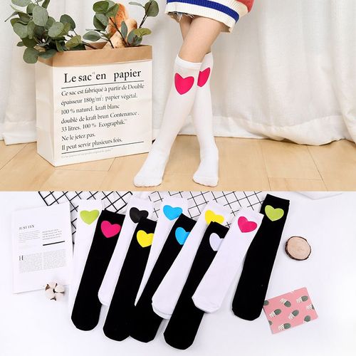 Chaussettes Longues Aux Genoux Pour Enfants, Couleur Unie, Amour, Étoiles À Cinq Points, Bas En Coton Blanc Et Noir, Vêtements De Sport Pour Garçons Et Filles