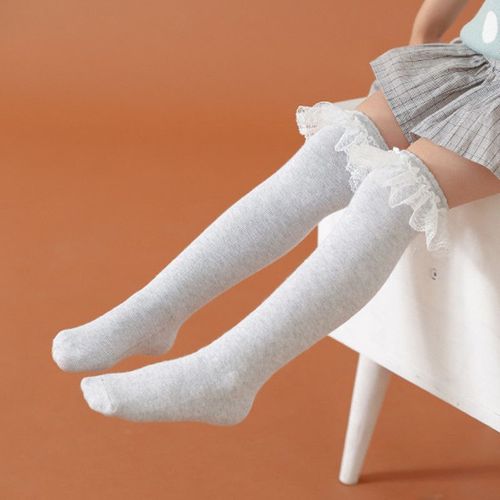 Chaussettes En Dentelle Pour Petites Filles, Hauteur Aux Genoux, À Volants, Mignonnes Et Douces, De Couleur Unie, Pour Enfants De 3 À 8 Ans