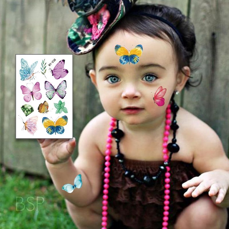 Autocollants De Tatouage Temporaire Pour Enfants, Mignon, Doux, Étanche, Dessin Animé, Simple, Fleur Papillon