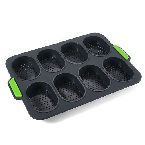 Moule A Gâteau Ovale En Silicone 8 Grilles Avec Pain Français Cuisson Gâteau En Silicone Ménager Antiadhésif, Gris Foncé