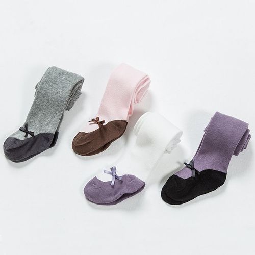 Collants D'automne Et D'hiver Pour Filles, Bas En Coton Tricoté Avec N¿Ud Papillon, À La Mode, Rose Et Violet Pour Enfants