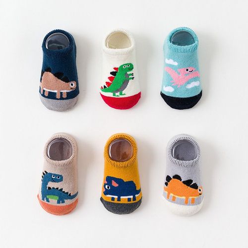 Chaussettes En Coton Épais Pour Bébés Garçons Et Filles, Chaussettes De Sol Antidérapantes En Caoutchouc, Chaussures Chaudes De Dessin Animé De Dinosaure Pour Enfants, Automne Et Hiver