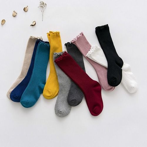 Chaussettes À Tubes Hauts En Coton Pour Bébés Filles Et Garçons, Chaussettes À Sertir, Couleur Bonbon Unie, Pour Enfants, Collection Printemps Et Été