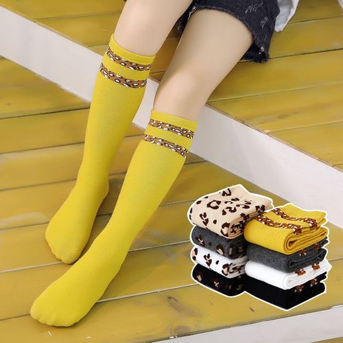 Chaussettes Hautes À Imprimé Léopard Pour Fille, Collants En Coton Doux À Rayures Pour Enfants De 2 À 12 Ans, Collection Automne Et Hiver