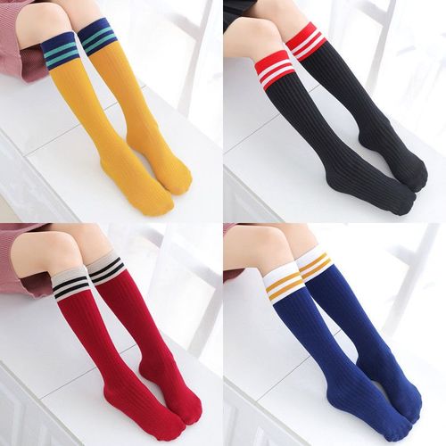 Chaussettes Pour Enfants Garçons Et Filles, Chaussettes Hautes Aux Genoux, Longues Et Douces, En Coton, À Rayures, Vêtements Scolaires Pour Enfants De 4 À 9 Ans