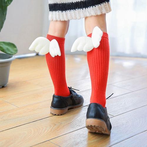 Chaussettes Hautes À Ailes D'ange Pour Bébé, Fille, Enfant, Bas D'école, De Sport, Chaud, Printemps-Automne