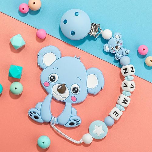Attache-Tétine En Silicone, Avec Nom Personnalisé, Fait À La Main, Chaîne De Support, Koala Baby Chews, Anneau De Dentition