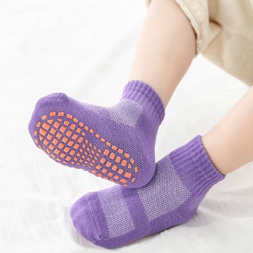 Chaussettes De Printemps En Coton À Mailles, De Couleur Unie, Antidérapantes Avec Caoutchouc, Chaussettes De Sol Pour Enfants, En Éponge Épaisse, Pour Garçons Et Filles