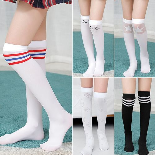 Bas Épais En Velours Pour Enfants, Chaussettes Hautes, Longues, À Rayures Blanches Solides, Pour Filles, Mignonnes Pour Écolières, Printemps Et Été