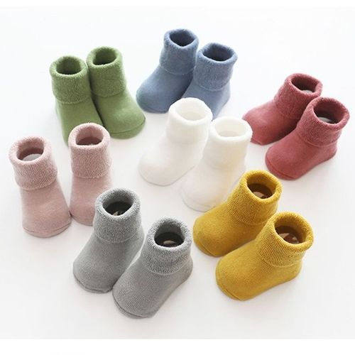 Chaussettes D'hiver En Coton Épais Pour Nouveau-Né, Antidérapantes, De Couleur Unie, Chaudes, Pour Garçons Et Filles De 0 À 3 Ans