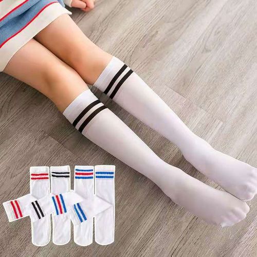 Chaussettes Hautes En Coton Pour Bébés Filles, Longues, Douces, À Rayures, Solides, Blanches, Sport, Bas D'école, À La Mode, Pour Enfants De 1 À 8 Ans