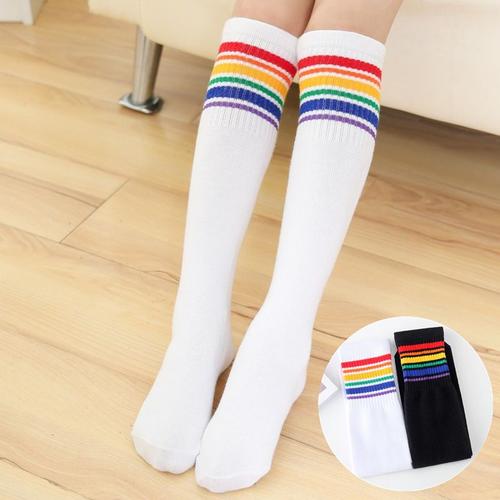 Chaussettes Longues Aux Genoux Pour Bébés Filles, Style Coréen, Rayures De Football, Bas De Sport En Coton Pour Enfants, Vêtements Chauds