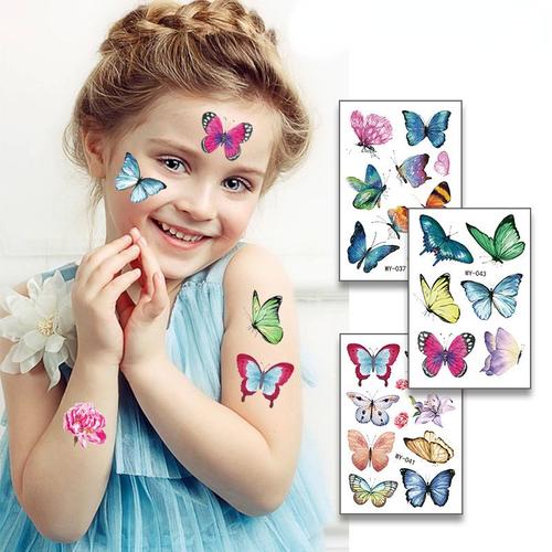 Autocollants De Tatouage Papillon Fleur Pour Enfants, Dessin Animé Simple, Mignon, Doux, Étanche, Beaux Tatouages Temporaires, Art Corporel Pour Enfants