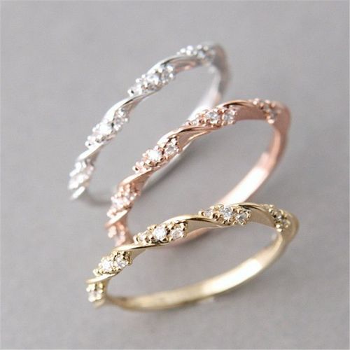 Bague De Fiançailles En Zircone Cubique Pour Femme Et Fille, Cadeau En Cristal Autrichien, Couleur Or Rose