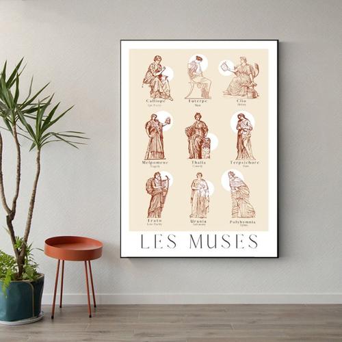 Affiche artistique en toile imprimée Les Muses, tableau mural abstrait de neuf Muses de la grèce antique pour décoration de chambre de filles 40x50cm no frame