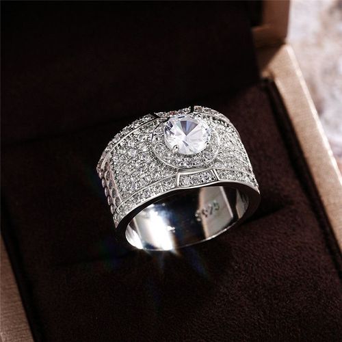 Bague De Mariage Ronde En Zircon Pour Homme, Anneau De Luxe, Couleur Argent, Pierre Aaa Cz, Bijoux De Fiançailles