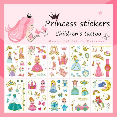 Tatouage Temporaire De Dessin Animé Princesse Licorne, Autocollant Pour Bras, Art Corporel, Fête D'anniversaire, Pour Bébé, 2022