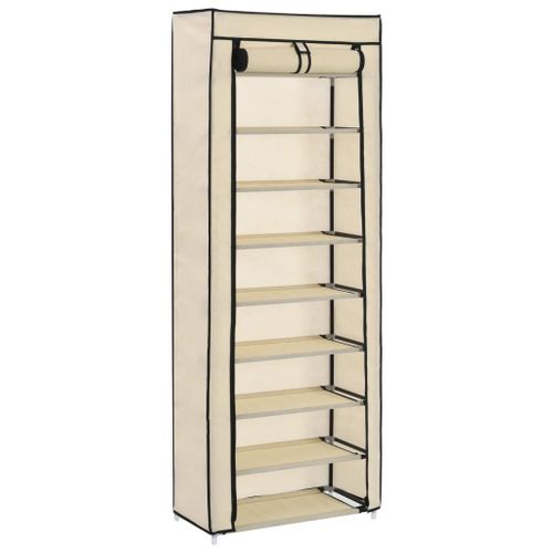 Vidaxl Armoire À Chaussures Avec Housse Crème 57x29x162 Cm Tissu