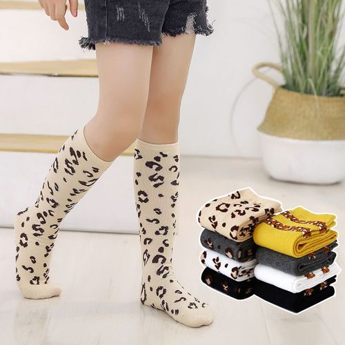 Chaussettes Hautes À Imprimé Léopard Pour Fille, Collants En Coton Doux À Rayures Pour Enfants De 2 À 12 Ans, Collection Automne Et Hiver