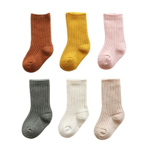 Chaussettes D'hiver En Coton Épais Pour Enfants, Chaussettes Chaudes À Rayures De Sol Solides Pour Bébés Garçons Et Filles, Bon Marché
