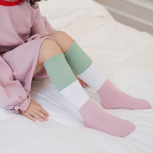Chauffe-Jambes En Coton Pour Enfants, Vêtements Pour Filles, Longueur Aux Genoux, Mélange De Couleurs, Chaussettes Tube Décontractées, 3-8t, Automne Et Hiver