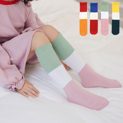 Chaussettes Tube Décontractées En Coton Pour Enfants, Mélange De Couleurs, Patchwork, Vêtements Chauds Pour Enfants Filles, Hauteur Des Genoux, Longues Jambes, 3-8t, Automne Et Hiver